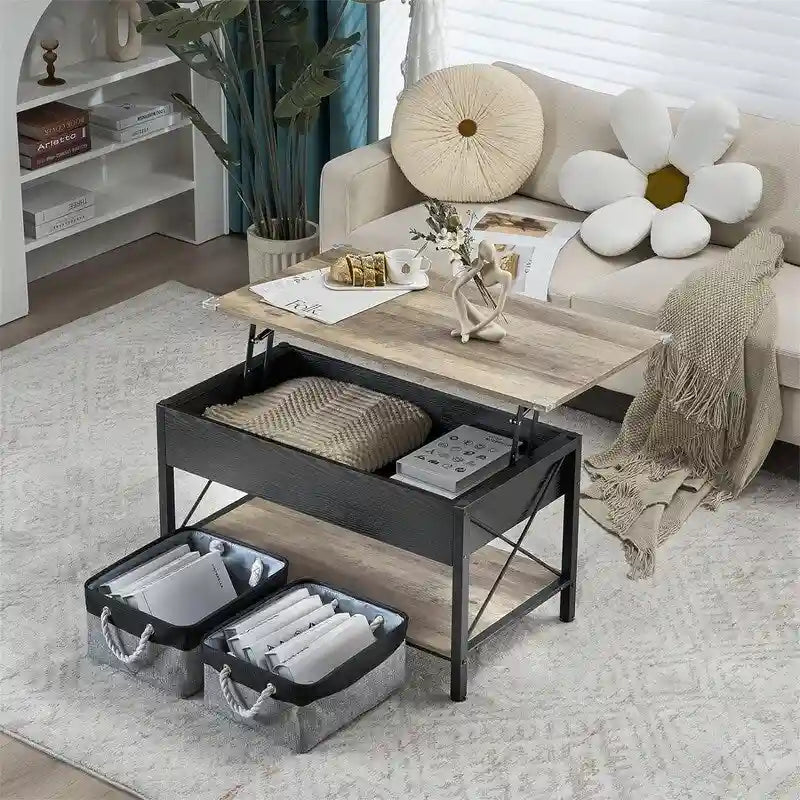 Mesa de centro elevable con compartimentos de almacenamiento - 19.5"P x 36"A x 18.5"H