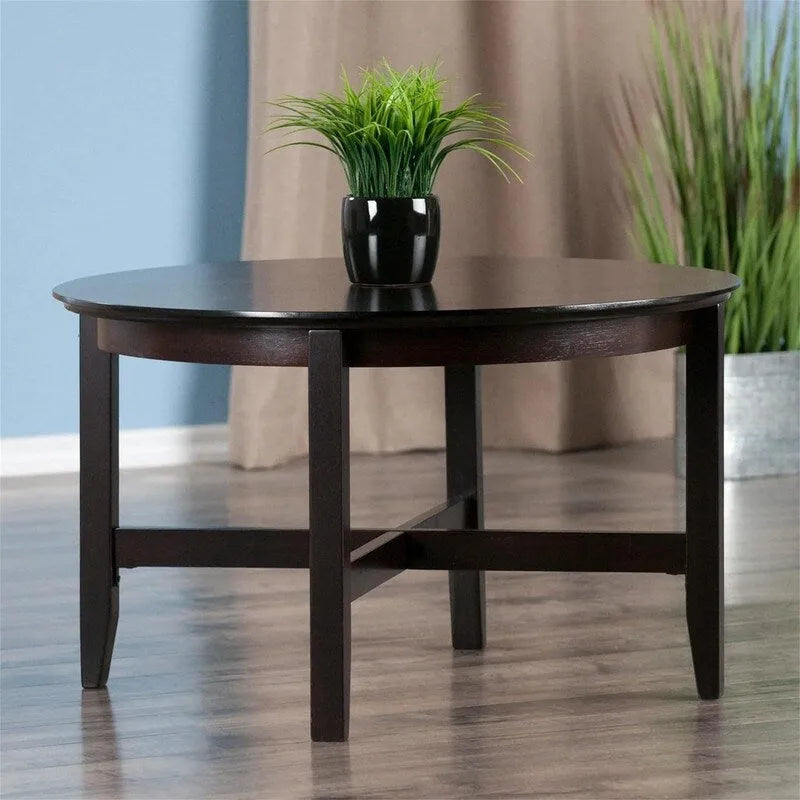 Mesa de centro redonda de madera maciza en espresso – 30 profundidad x 30 ancho x 18.11 alto