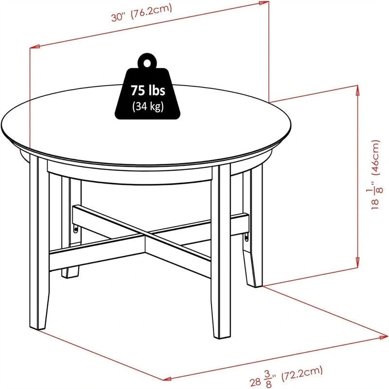 Mesa de centro redonda de madera maciza en espresso – 30 profundidad x 30 ancho x 18.11 alto