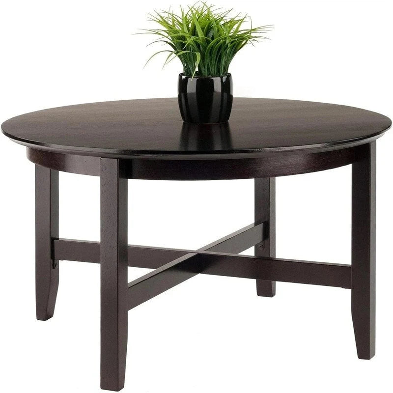 Mesa de centro redonda de madera maciza en espresso – 30 profundidad x 30 ancho x 18.11 alto