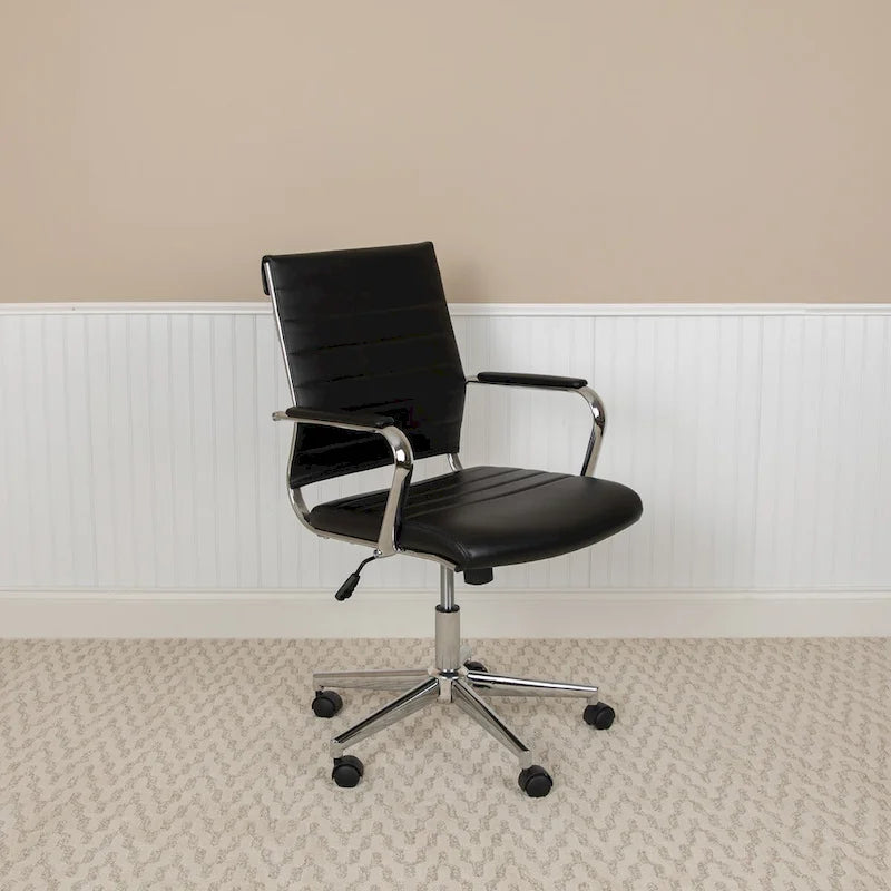 Sillón ejecutivo giratorio de oficina, con respaldo medio acanalado