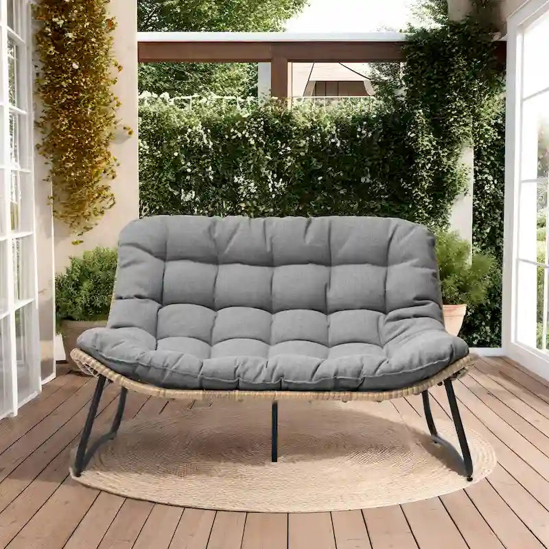 Sillón Papasan Doble con Cojín – Ratán PE, Uso Interior y Exterior