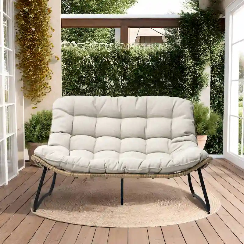 Sillón Papasan Doble con Cojín – Ratán PE, Uso Interior y Exterior