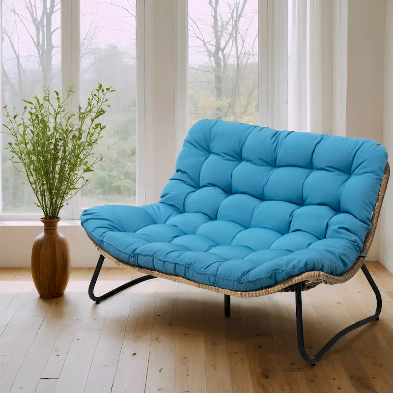 Sillón Papasan Doble con Cojín – Ratán PE, Uso Interior y Exterior