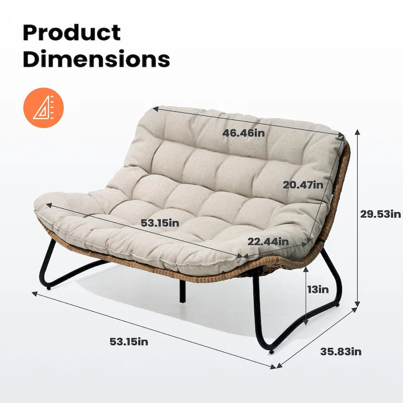 Sillón Papasan Doble con Cojín – Ratán PE, Uso Interior y Exterior