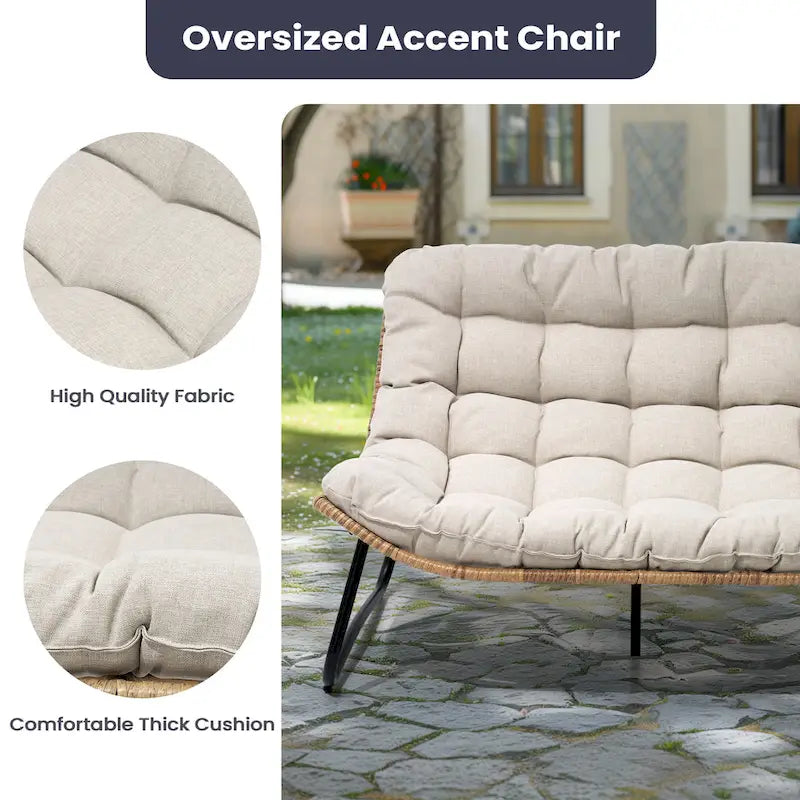 Sillón Papasan Doble con Cojín – Ratán PE, Uso Interior y Exterior