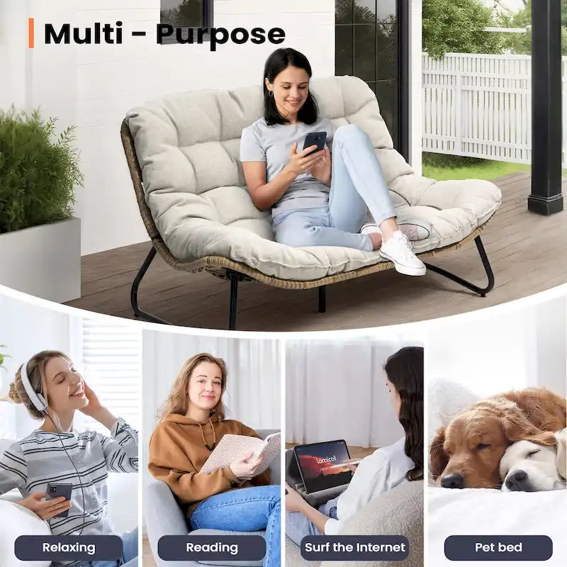 Sillón Papasan Doble con Cojín – Ratán PE, Uso Interior y Exterior