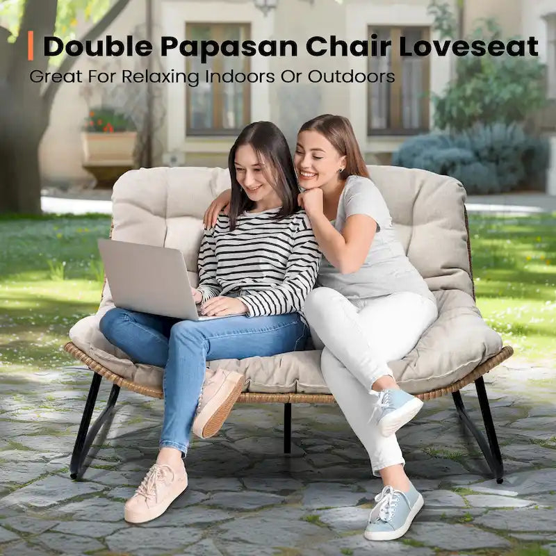Sillón Papasan Doble con Cojín – Ratán PE, Uso Interior y Exterior