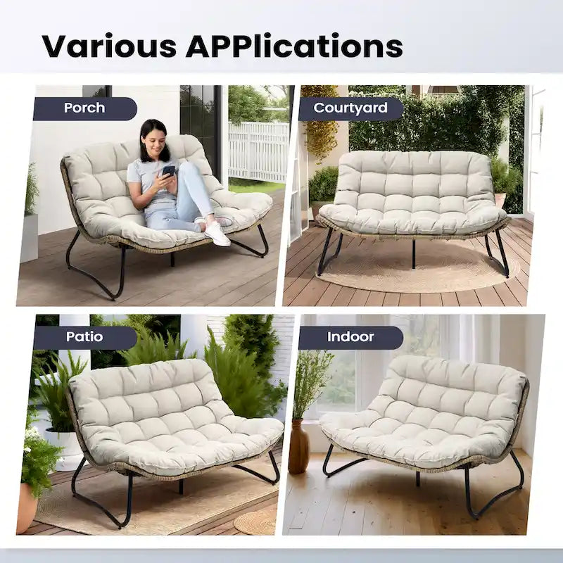Sillón Papasan Doble con Cojín – Ratán PE, Uso Interior y Exterior