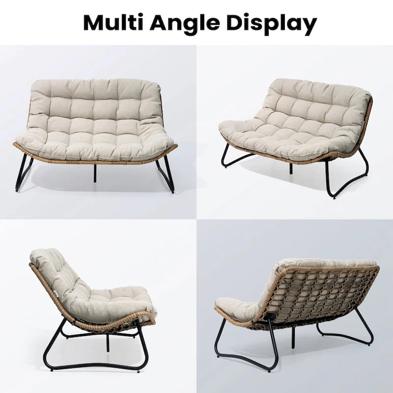Sillón Papasan Doble con Cojín – Ratán PE, Uso Interior y Exterior