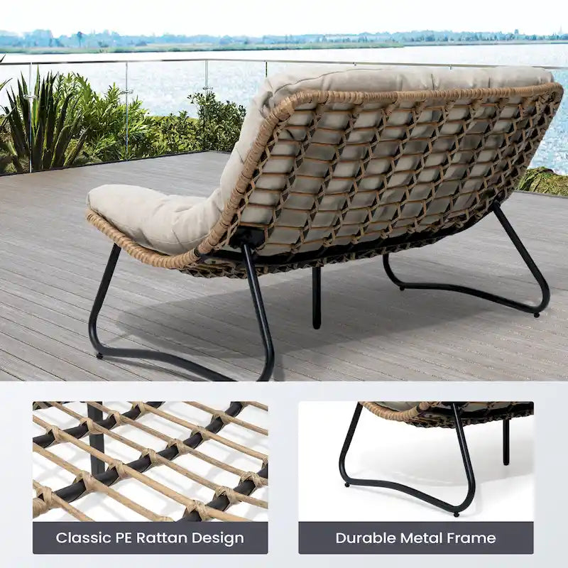 Sillón Papasan Doble con Cojín – Ratán PE, Uso Interior y Exterior
