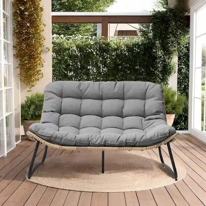 Sillón Papasan Doble con Cojín – Ratán PE, Uso Interior y Exterior