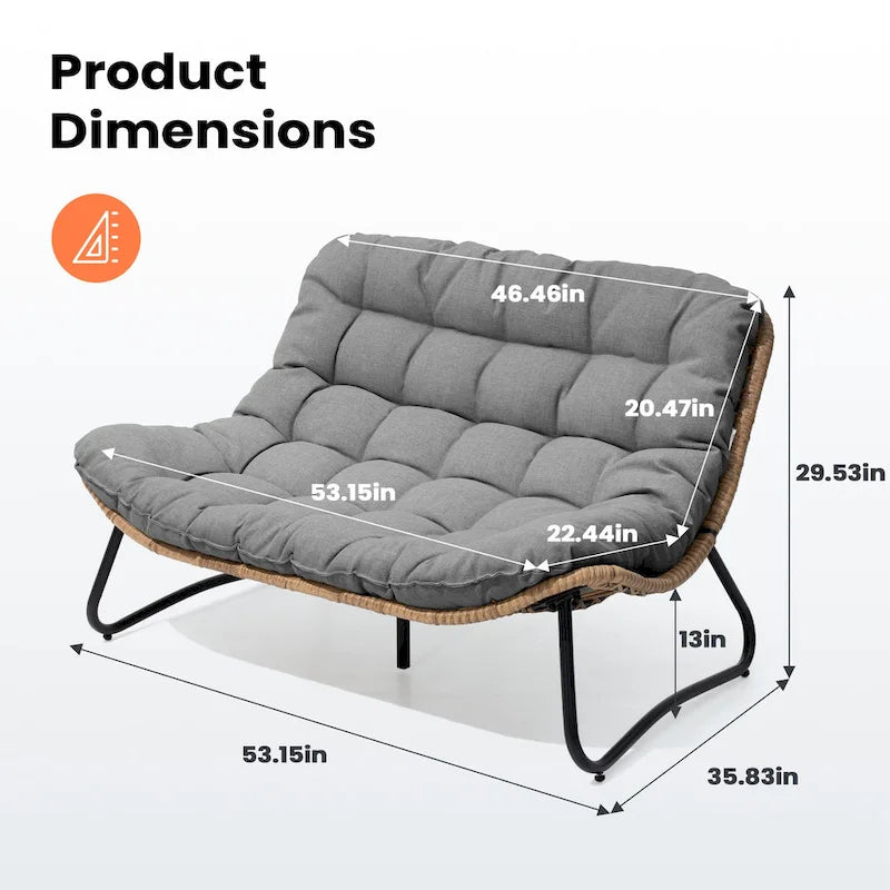Sillón Papasan Doble con Cojín – Ratán PE, Uso Interior y Exterior