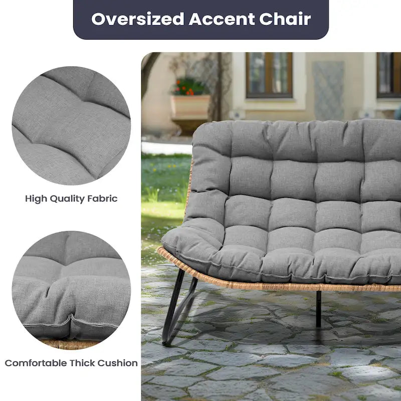 Sillón Papasan Doble con Cojín – Ratán PE, Uso Interior y Exterior