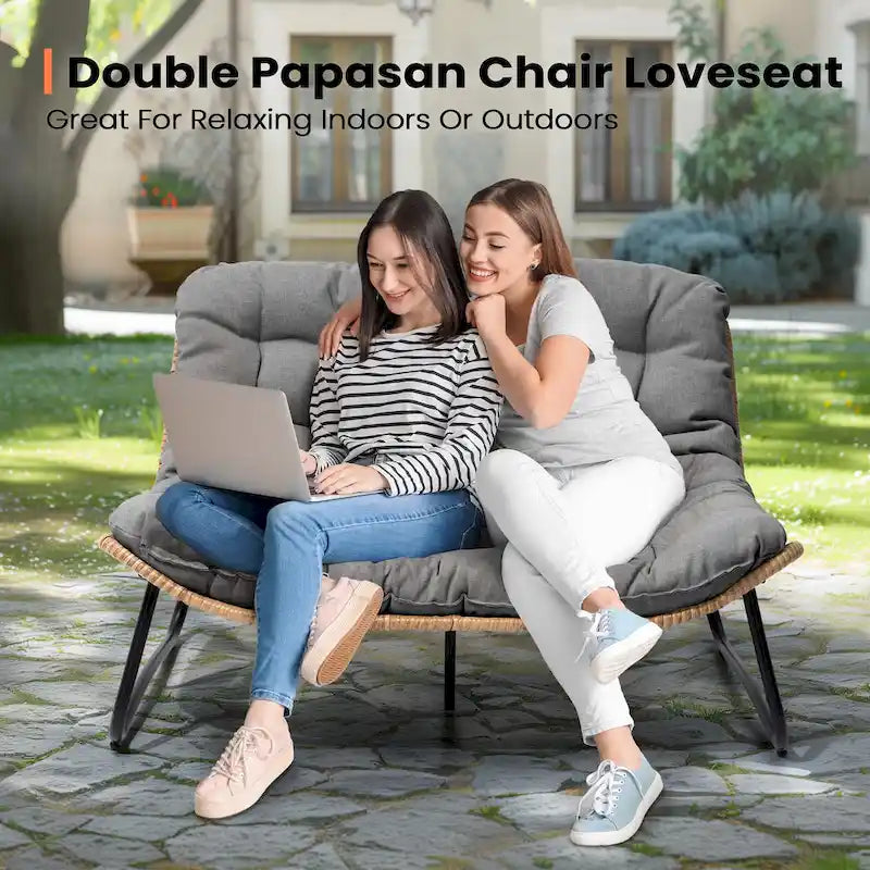 Sillón Papasan Doble con Cojín – Ratán PE, Uso Interior y Exterior