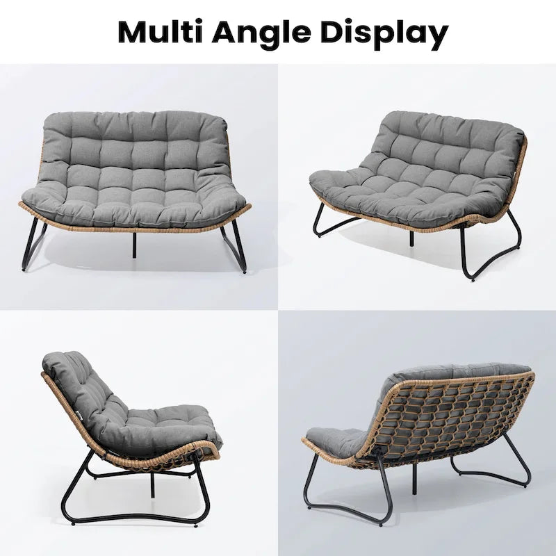 Sillón Papasan Doble con Cojín – Ratán PE, Uso Interior y Exterior