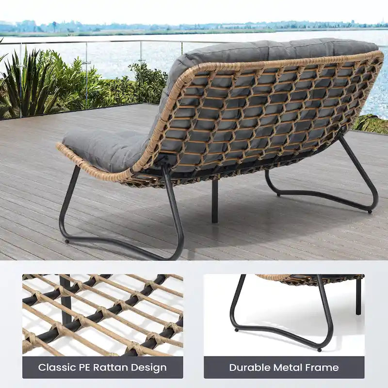 Sillón Papasan Doble con Cojín – Ratán PE, Uso Interior y Exterior