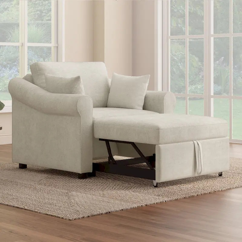 Sillón Cama Convertible de Chenilla con Respaldo Ajustable, Sillón Tumbona 3 EN 1 que se Convierte en Cama, Cama Individual para Sala de Estar
