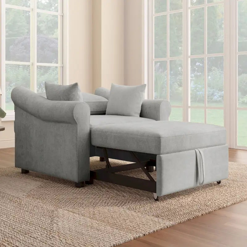Sillón Cama Convertible de Chenilla con Respaldo Ajustable, Sillón Tumbona 3 EN 1 que se Convierte en Cama, Cama Individual para Sala de Estar