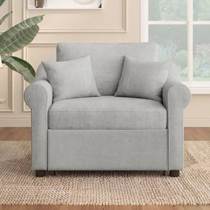 Sillón Cama Convertible de Chenilla con Respaldo Ajustable, Sillón Tumbona 3 EN 1 que se Convierte en Cama, Cama Individual para Sala de Estar