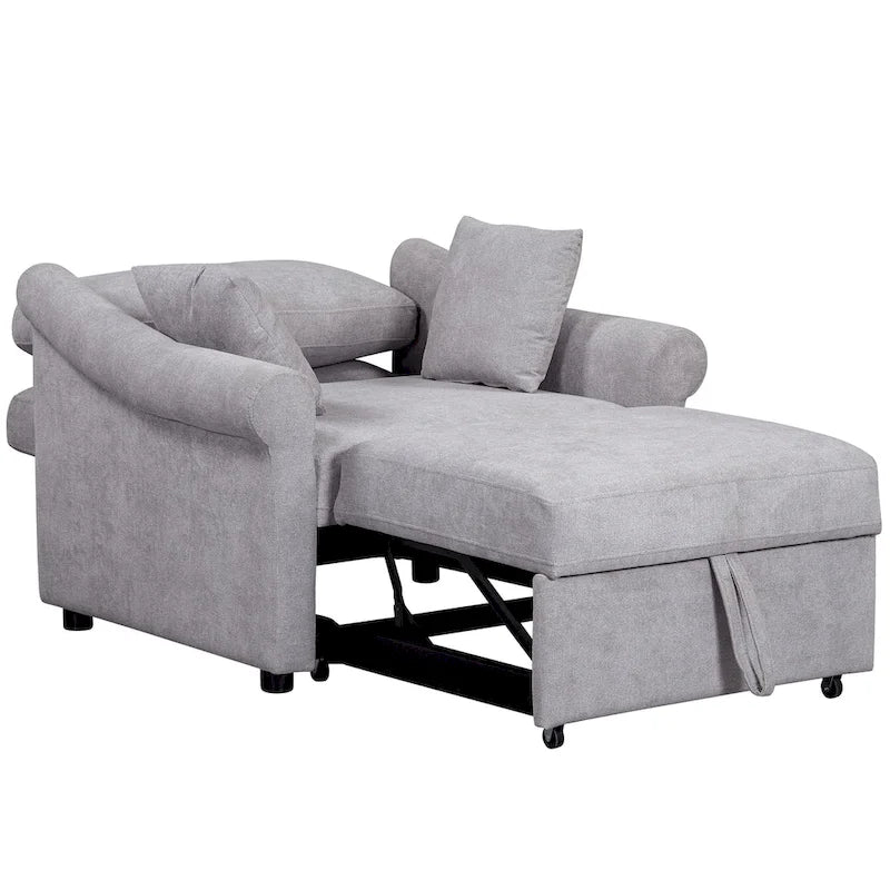 Sillón Cama Convertible de Chenilla con Respaldo Ajustable, Sillón Tumbona 3 EN 1 que se Convierte en Cama, Cama Individual para Sala de Estar