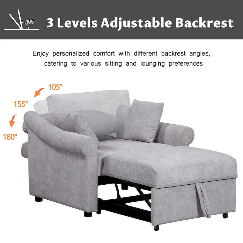 Sillón Cama Convertible de Chenilla con Respaldo Ajustable, Sillón Tumbona 3 EN 1 que se Convierte en Cama, Cama Individual para Sala de Estar