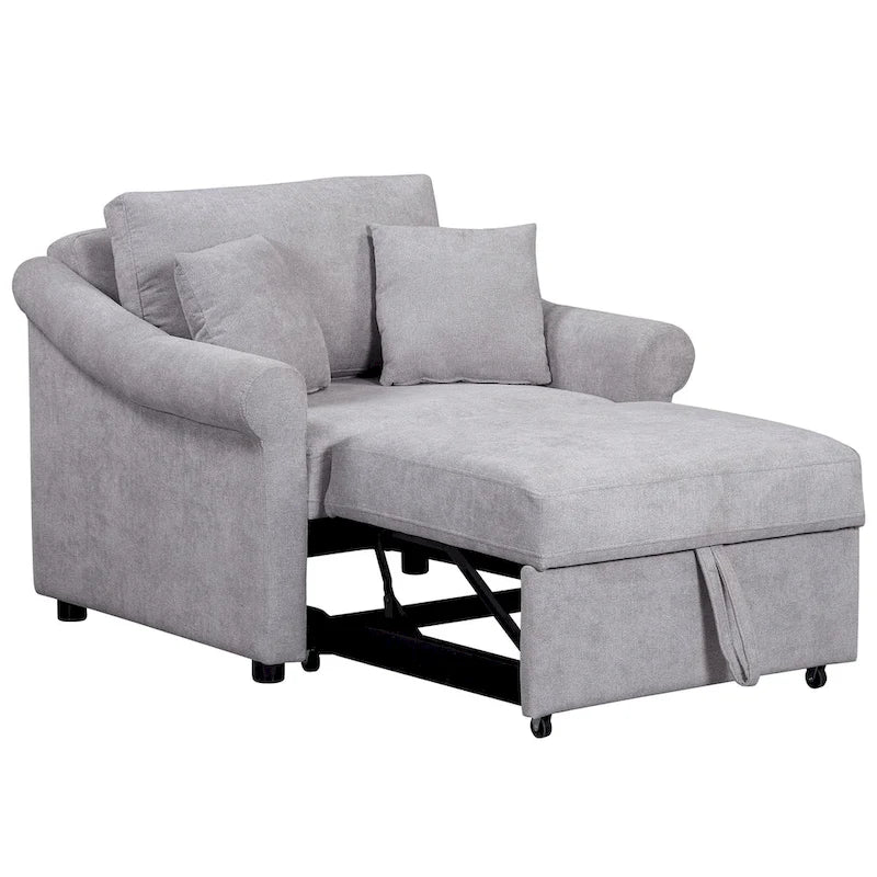 Sillón Cama Convertible de Chenilla con Respaldo Ajustable, Sillón Tumbona 3 EN 1 que se Convierte en Cama, Cama Individual para Sala de Estar