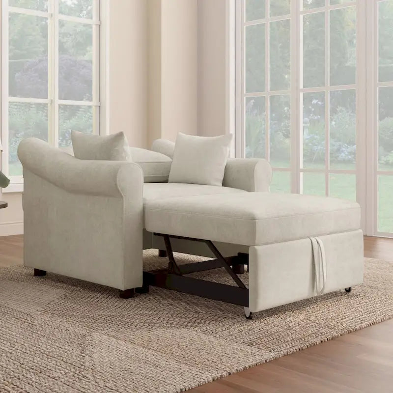 Sillón Cama Convertible de Chenilla con Respaldo Ajustable, Sillón Tumbona 3 EN 1 que se Convierte en Cama, Cama Individual para Sala de Estar