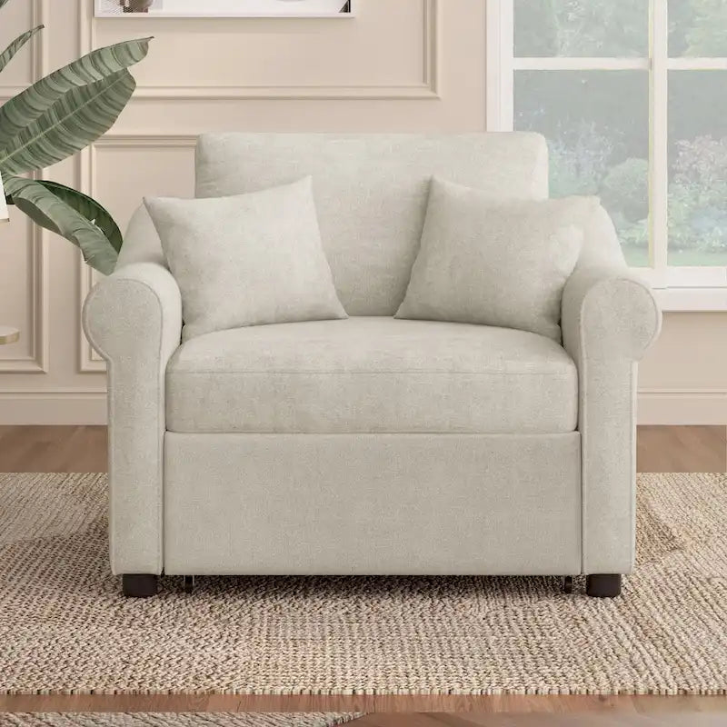 Sillón Cama Convertible de Chenilla con Respaldo Ajustable, Sillón Tumbona 3 EN 1 que se Convierte en Cama, Cama Individual para Sala de Estar