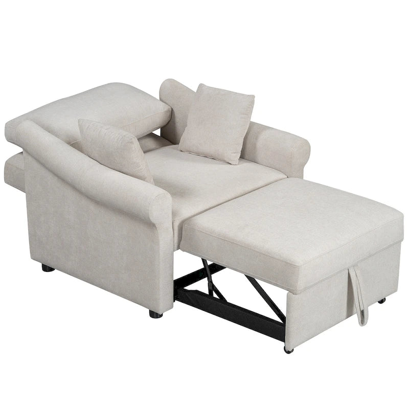 Sillón Cama Convertible de Chenilla con Respaldo Ajustable, Sillón Tumbona 3 EN 1 que se Convierte en Cama, Cama Individual para Sala de Estar