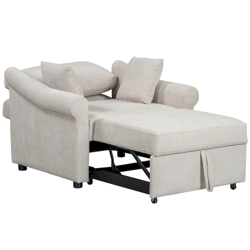 Sillón Cama Convertible de Chenilla con Respaldo Ajustable, Sillón Tumbona 3 EN 1 que se Convierte en Cama, Cama Individual para Sala de Estar