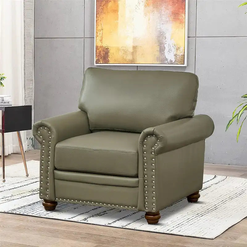 Sillón decorativo tapizado en poliuretano con reposabrazos enrollados