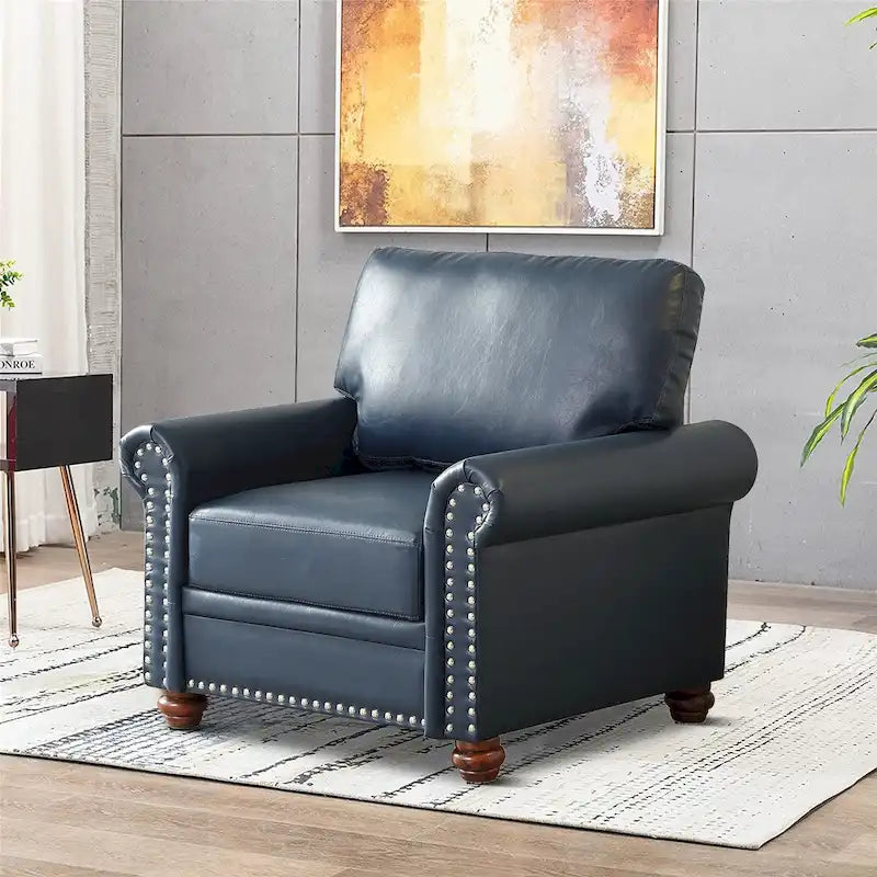 Sillón decorativo tapizado en poliuretano con reposabrazos enrollados