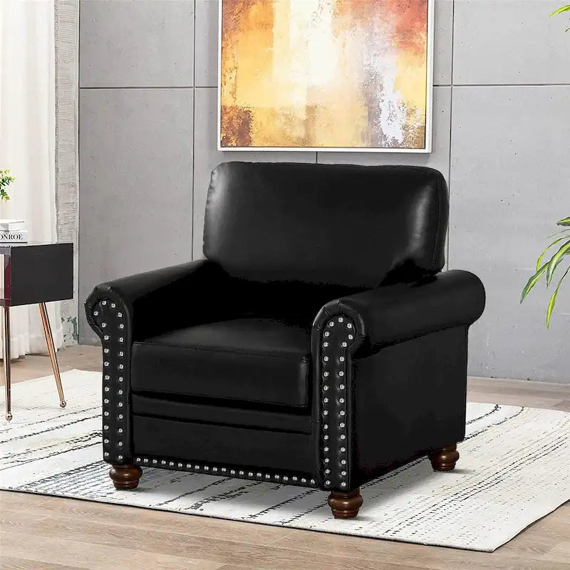Sillón decorativo tapizado en poliuretano con reposabrazos enrollados