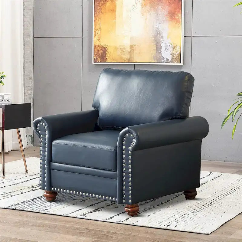 Sillón decorativo tapizado en poliuretano con reposabrazos enrollados