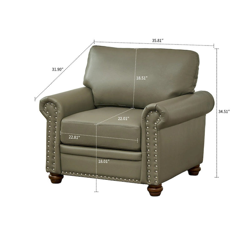 Sillón decorativo tapizado en poliuretano con reposabrazos enrollados
