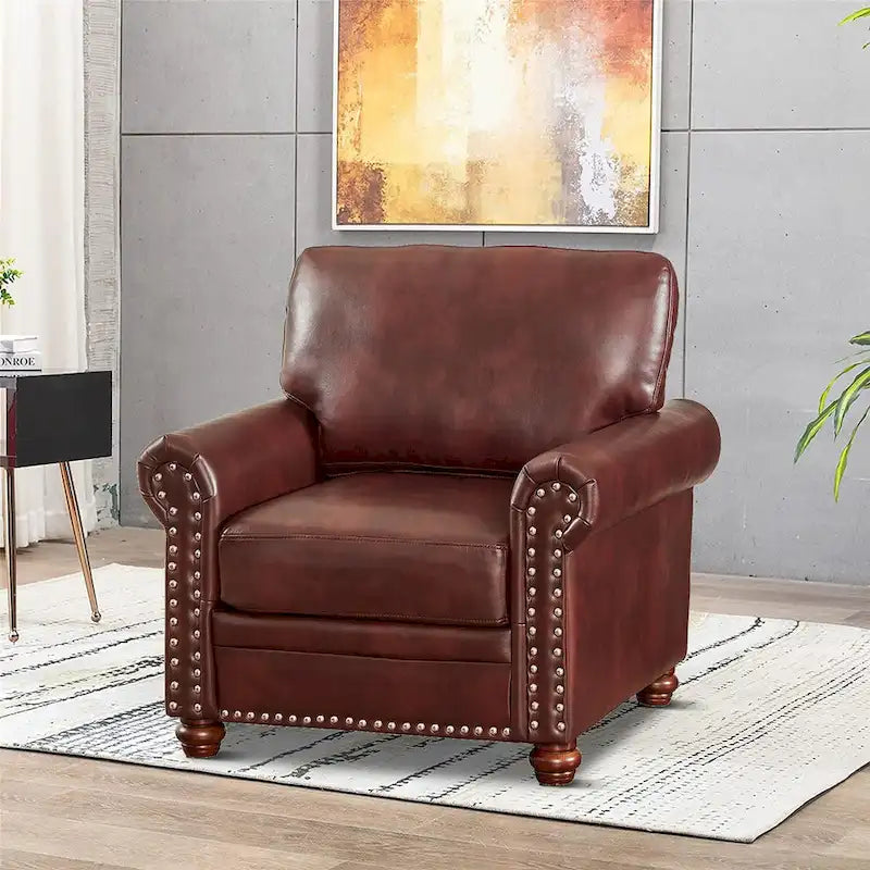 Sillón decorativo tapizado en poliuretano con reposabrazos enrollados