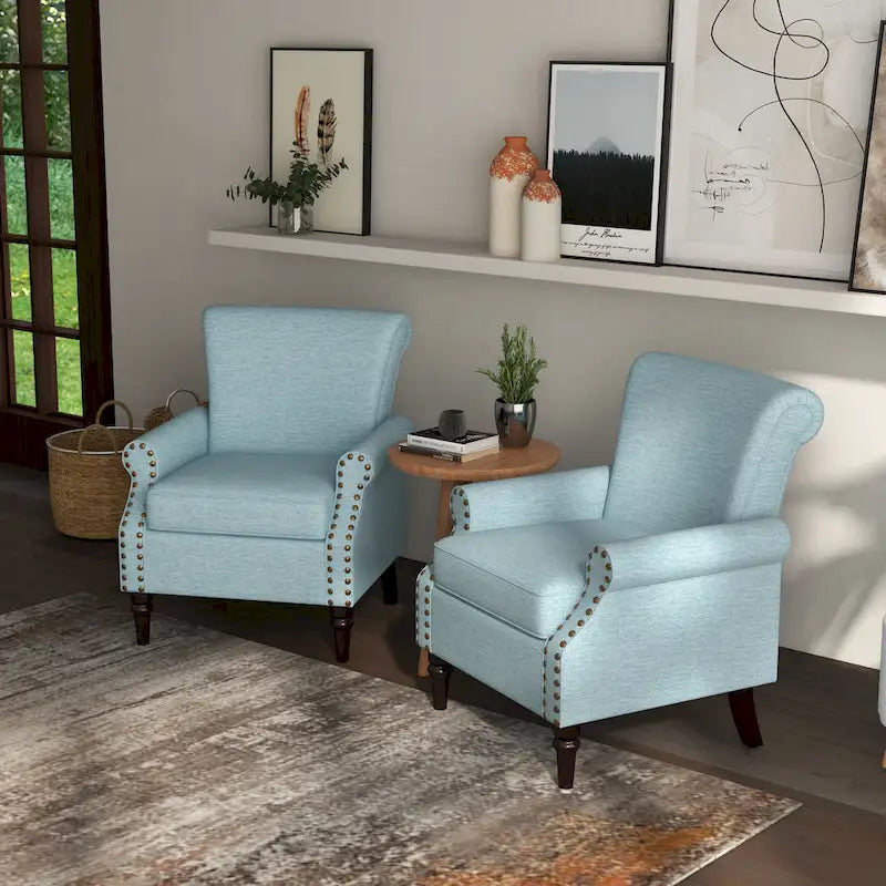 Sillón decorativo tapizado Mid-Century Modern con patas de madera maciza