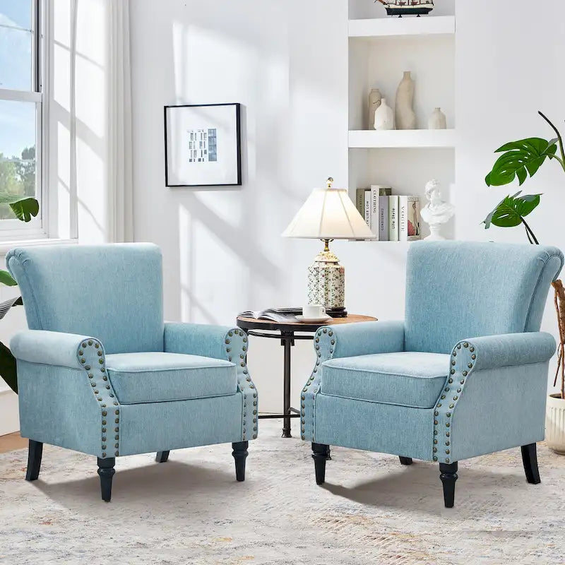 Sillón decorativo tapizado Mid-Century Modern con patas de madera maciza
