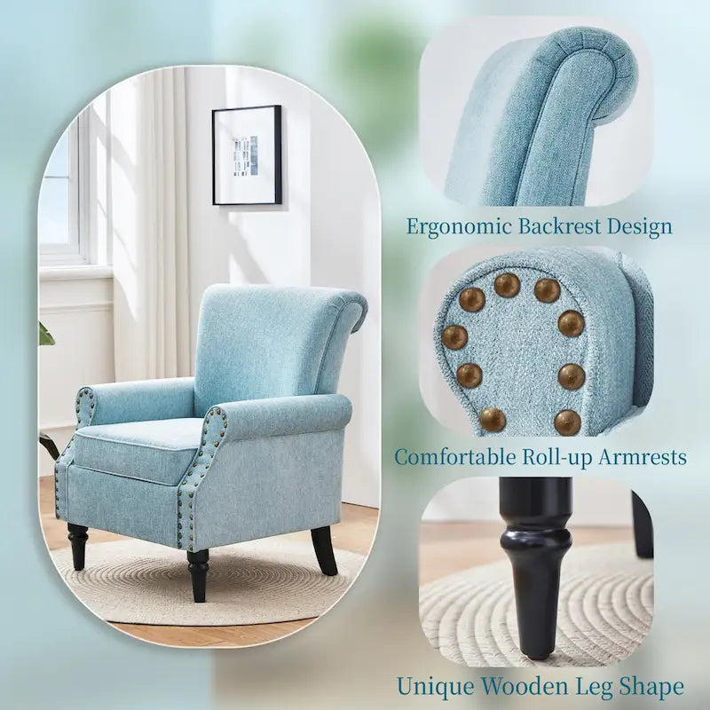 Sillón decorativo tapizado Mid-Century Modern con patas de madera maciza