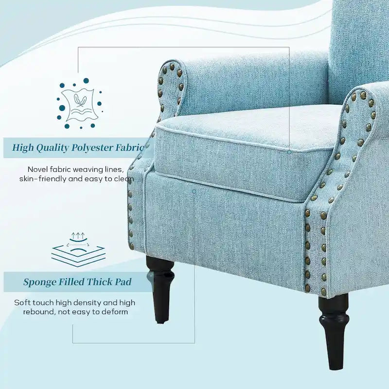 Sillón decorativo tapizado Mid-Century Modern con patas de madera maciza
