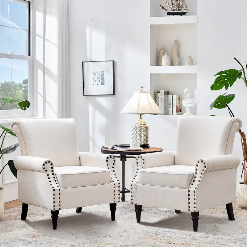 Sillón decorativo tapizado Mid-Century Modern con patas de madera maciza