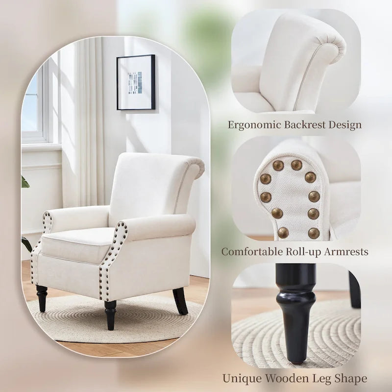 Sillón decorativo tapizado Mid-Century Modern con patas de madera maciza