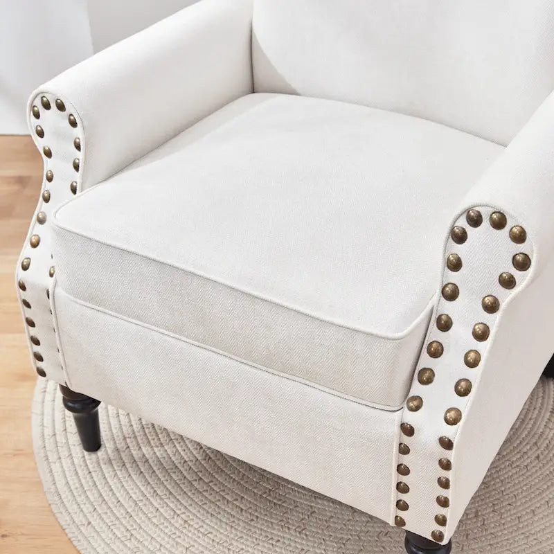 Sillón decorativo tapizado Mid-Century Modern con patas de madera maciza