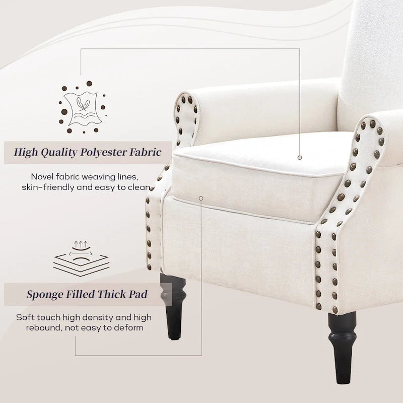 Sillón decorativo tapizado Mid-Century Modern con patas de madera maciza
