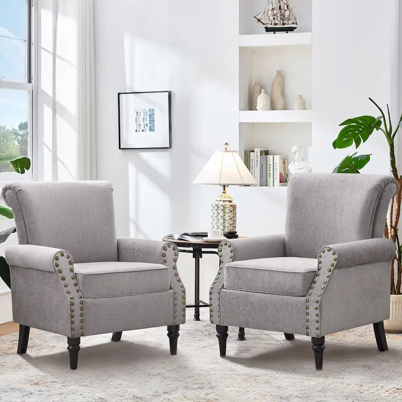 Sillón decorativo tapizado Mid-Century Modern con patas de madera maciza
