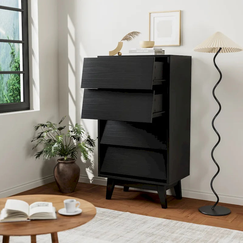 4-drawer Dresser Wood Tall Chest of Drawers for Bedroom Living Room
