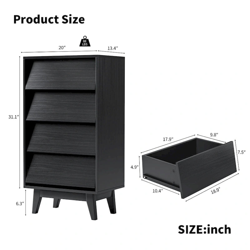 Cómoda de madera de 4 cajones, cajonera alta para dormitorio o sala de estar