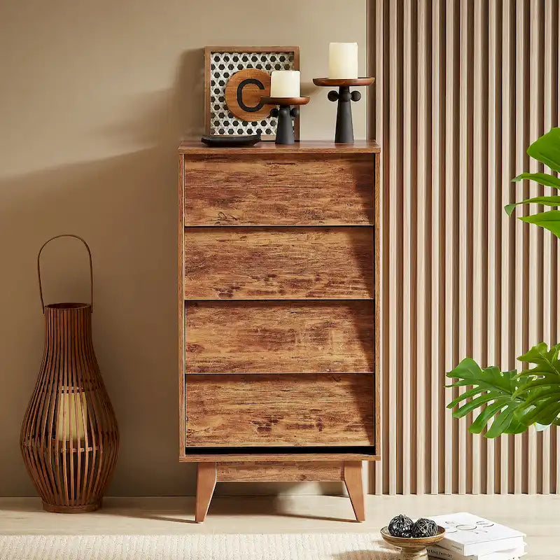 Cómoda de madera de 4 cajones, cajonera alta para dormitorio o sala de estar