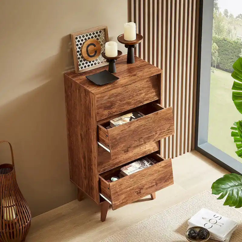 Cómoda de madera de 4 cajones, cajonera alta para dormitorio o sala de estar